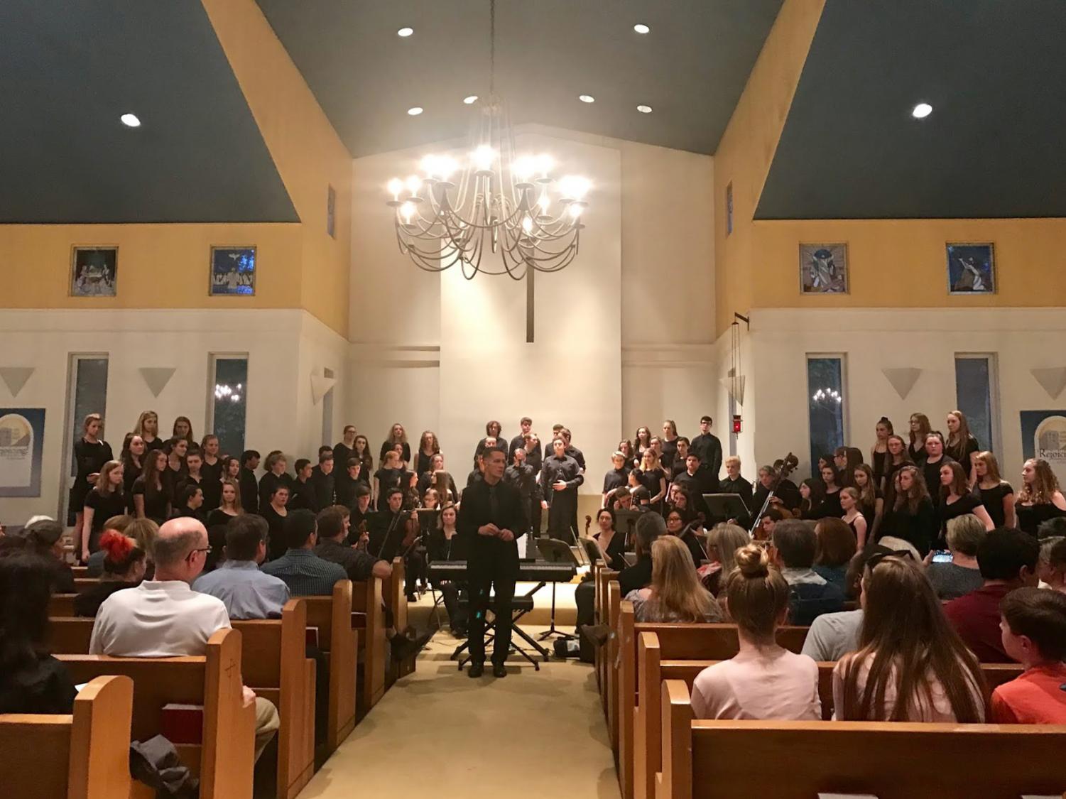 The Hingham High chorus performing at the House Of Prayer Lutheran Church. Photo by Patricia McDonald