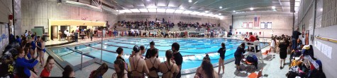 A panorama of the Lincoln Hancock pool before the start of the meet.