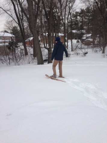 Hingham resident Matt Dwyer snowshoeing.