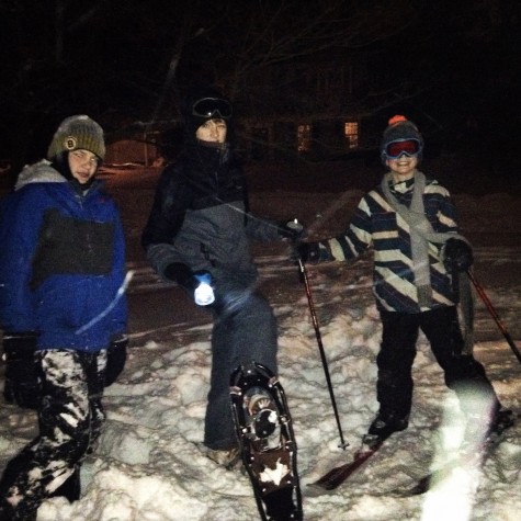 Hingham residents Greg McInnis, Tim Dwyer, and Johnny Dwyer get ready to ski and snowboard in the abundant snow. 