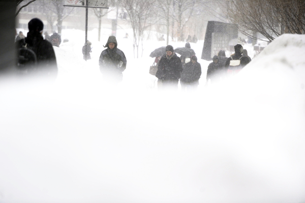 Students observe the crazy amounts of snow at Northeastern.