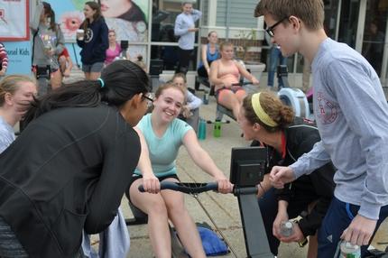 Hingham rowers at this year's ergathon fundraiser