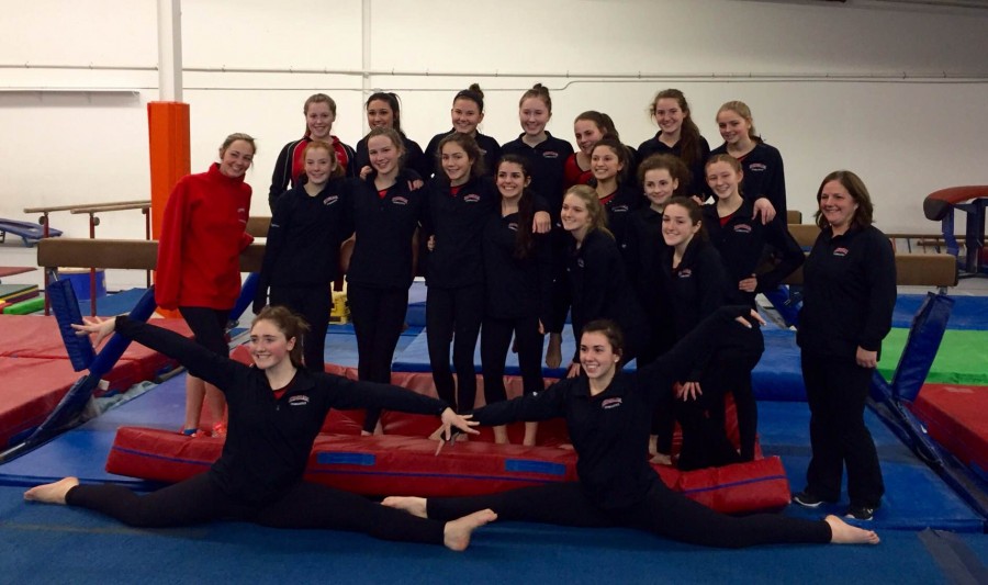 The gymnastics team before the start of the meet. 