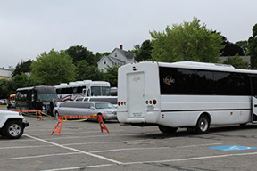 The sheer number of buses and limos filled the parking lot, almost hitting bystanders on occasion.