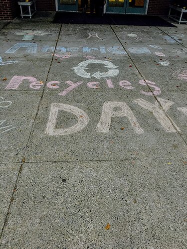 Students were reminded about Recycle Day when entering the school.