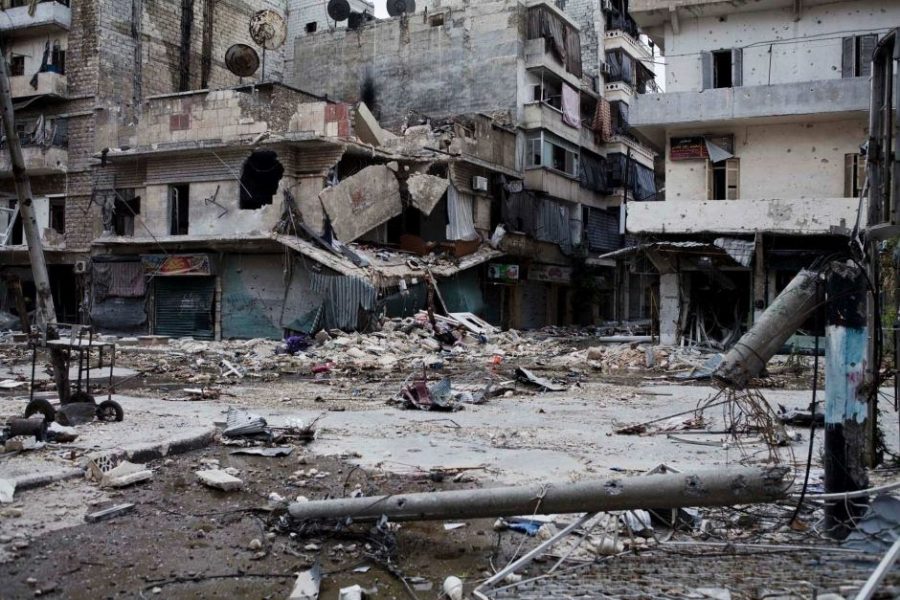 An Aleppo neighborhood after the recent bombings and attacks.