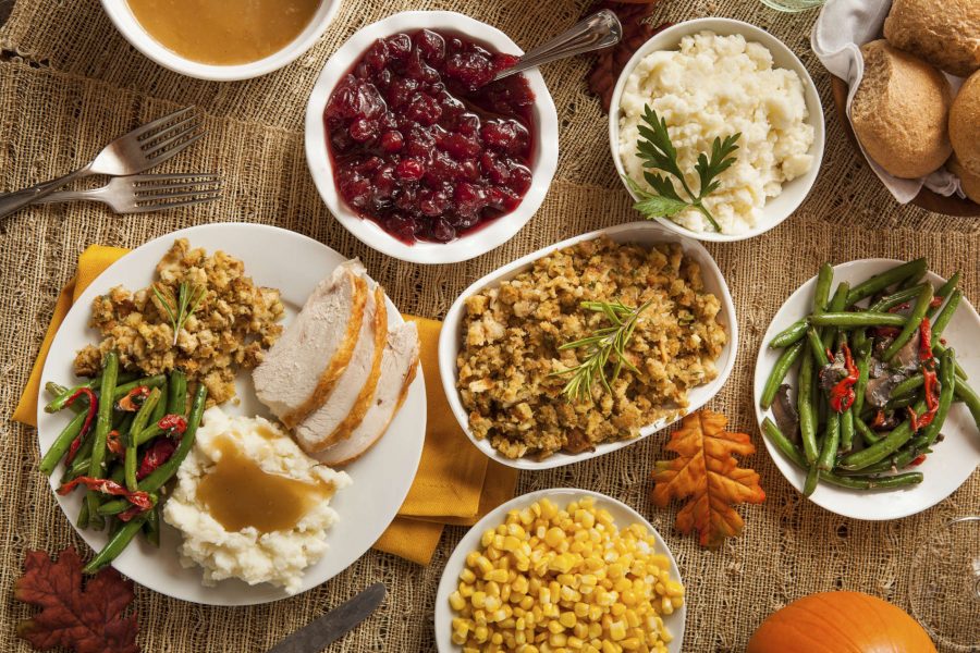 A+homemade+turkey+Thanksgiving+Dinner+with+mashed+potatoes%2C+stuffing%2C+and+corn.