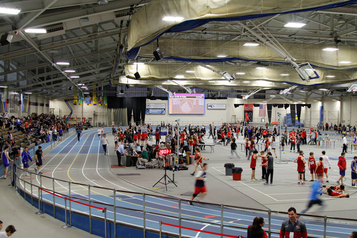 The Reggie Lewis Track and Athletic Center, located in Roxbury, hosts all indoor track meets on the South Shore.