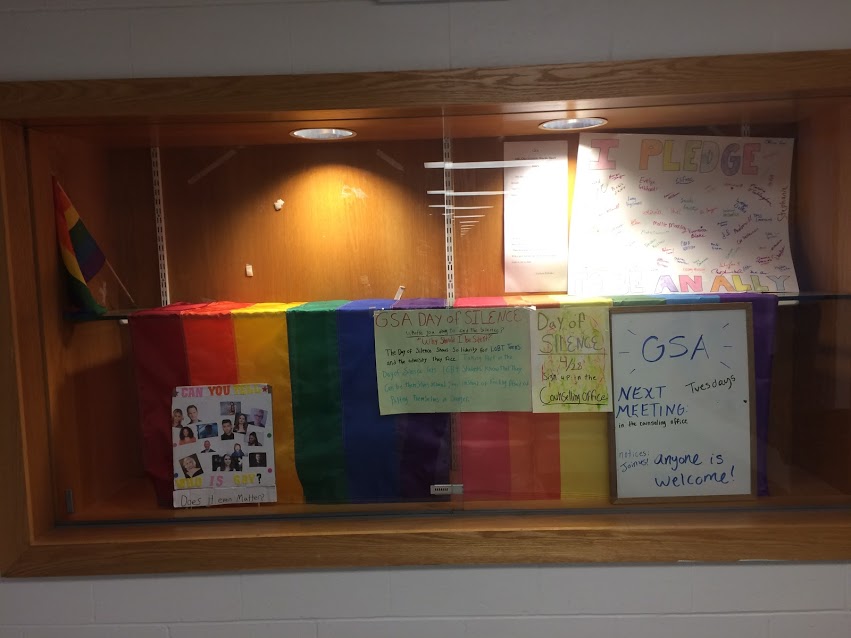 The GSA display case sits at the end of the 2nd floor of the History/English wing. 