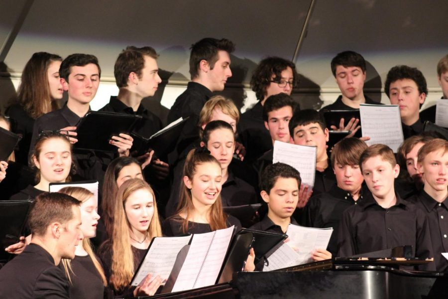 All the members of the Hingham Highschool Chorus take part in the Christmas sing-along. (Photo by Patty McDonald).