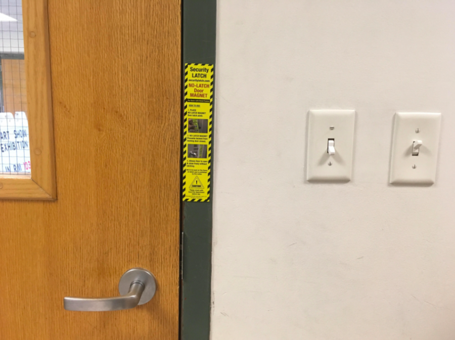 One of the many security latches that was implemented in every classroom at Hingham High School last week.