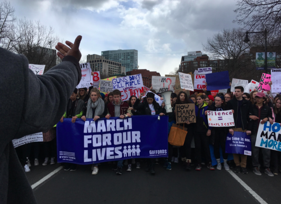 The front of the March For Our Lives as participants approach the Boston Commons.