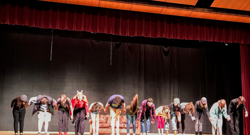 The cast of So..What Are We Doing Tonight takes a bow at the end of a successful performance.