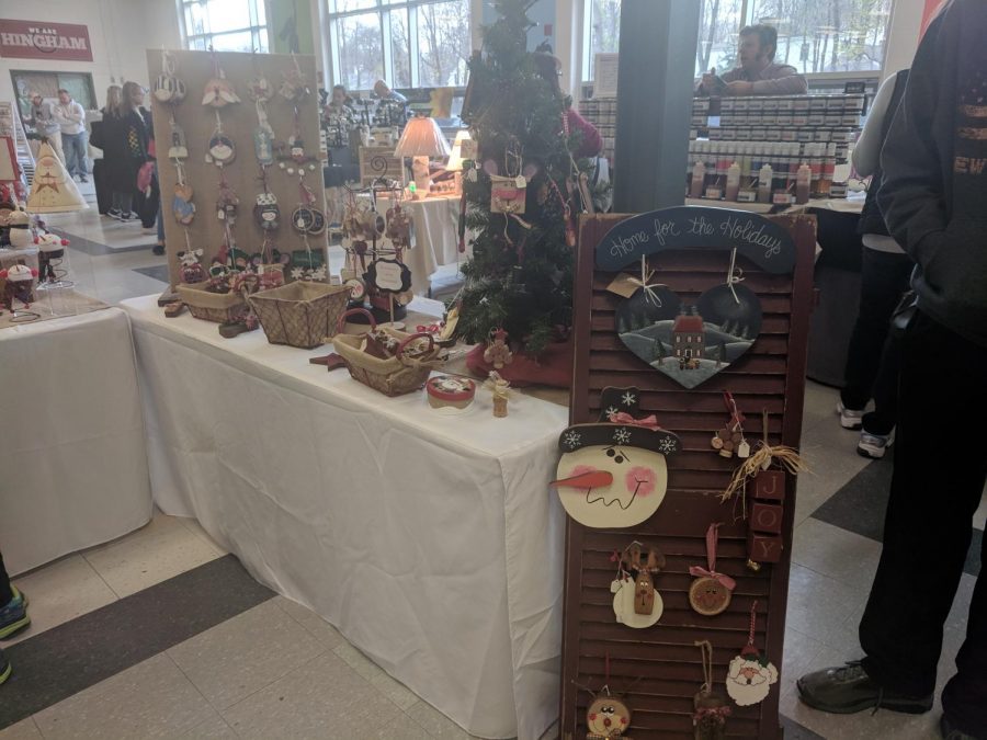Many of the booths sold holiday-themed treasures, like these ornaments and door hangings. 