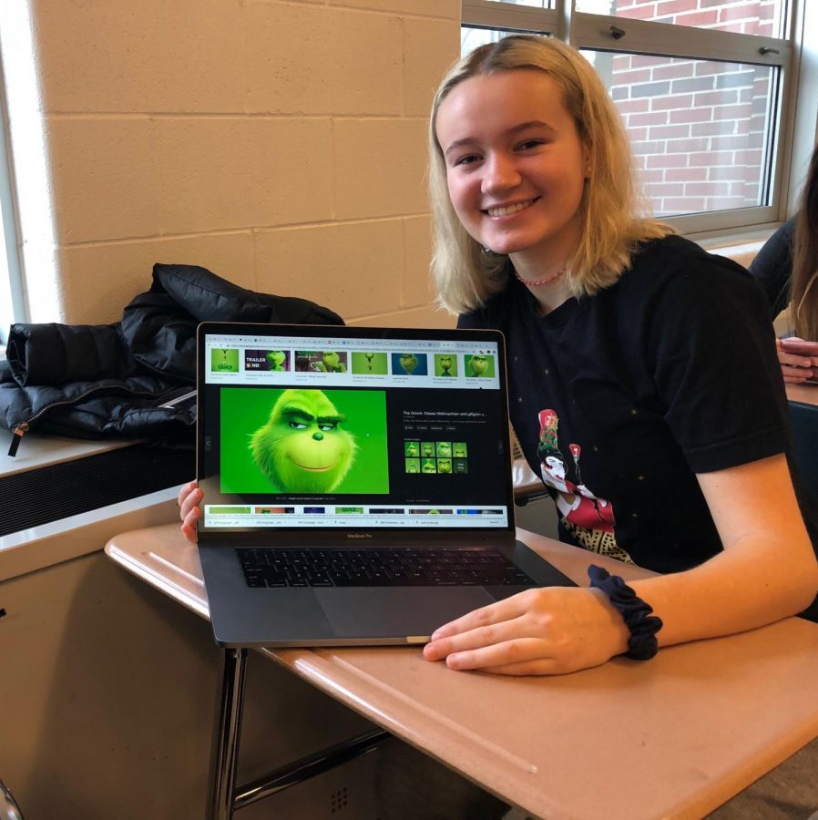 Senior, Clara Kingsbury gets excited to go see The Grinch by looking up images of the new animated take on the character. 