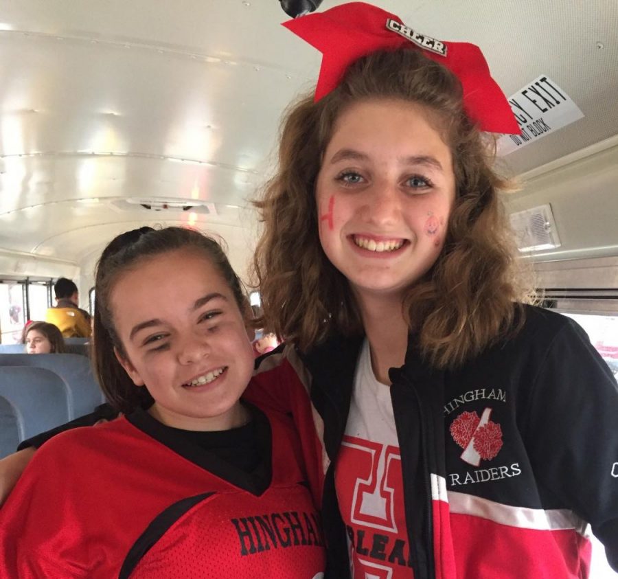 Freshmen Alexandria Dumas (right) and Haley Cogill (left) show their school and Halloween Spirit by dressing as a football player and cheerleader.