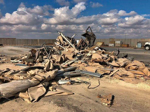 Rubble and debris are seen at Ain al-Asad air base in Anbar, Iraq, Monday, Jan. 13, 2020. Ain al-Asad air base was struck by a barrage of Iranian missiles on Wednesday, in retaliation for the U.S. drone strike that killed atop Iranian commander, Gen. Qassem Soleimani, whose killing raised fears of a wider war in the Middle East.