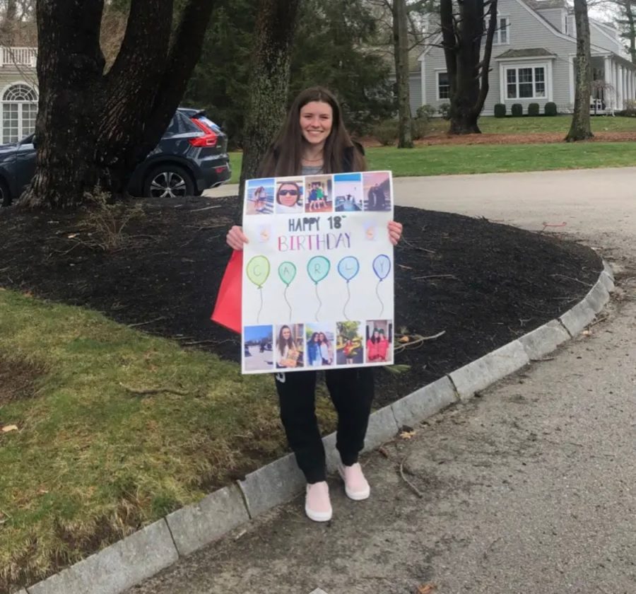 Senior Carly Prices friends made her a poster and dropped it off in a celebratory birthday car parade.