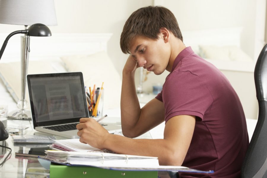 A student completes online schoolwork.