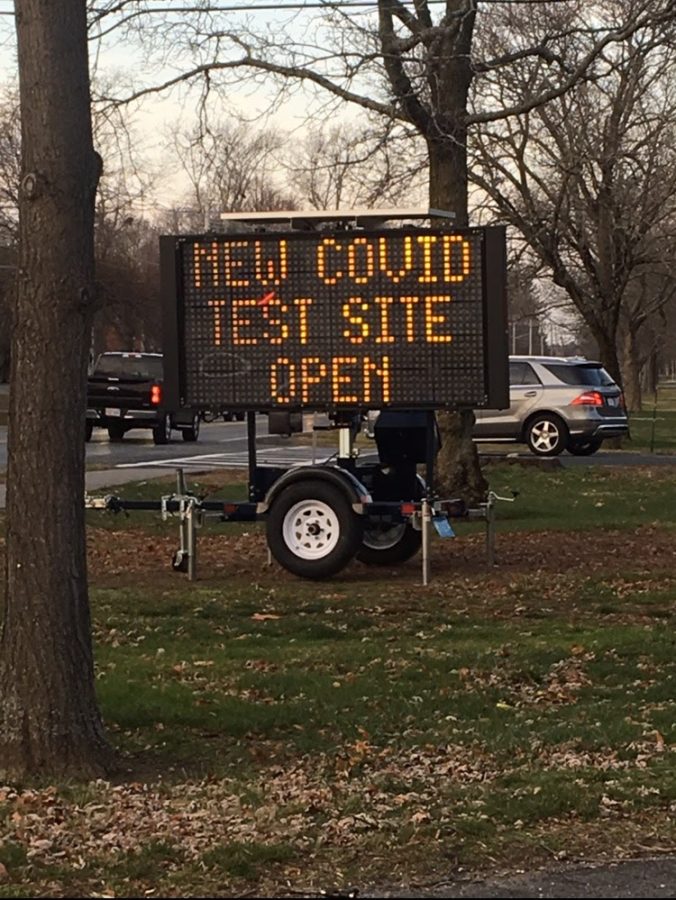 Signs around town for the new COVID-19 Testing Site on 308 Cushing Street