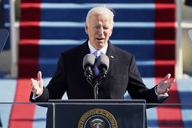 President Joe Biden delivers his inaugural address on January 20, 2021.