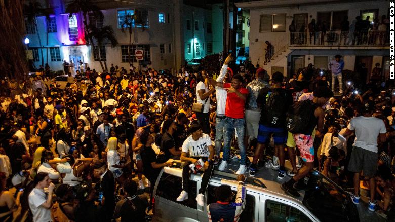 Large crowds have gathered past the 8pm curfew in Miami for many nights