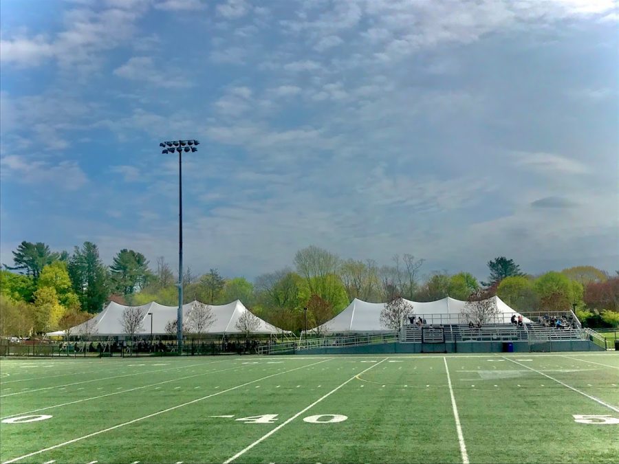 HHS+has+assembled+large+white+tents+and+opens+up+the+bleachers+as+an+alternative+eating+area+to+keep+students+and+faculty+feeling+safe+and+appropriately+spaced+apart.