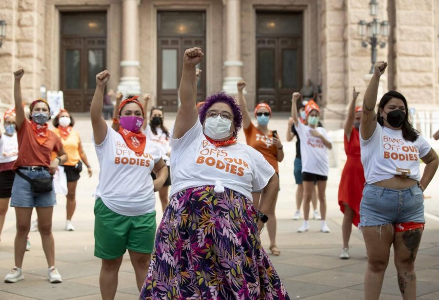 Women protest Texas SB8 at the state Capitol in Austin on September 1. 