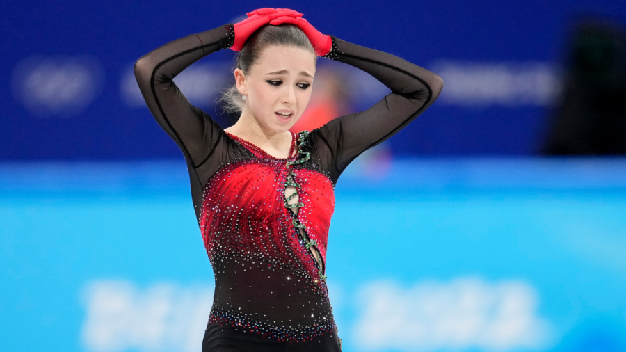 Kamila Valieva appears distraught after her performance in her free skate.