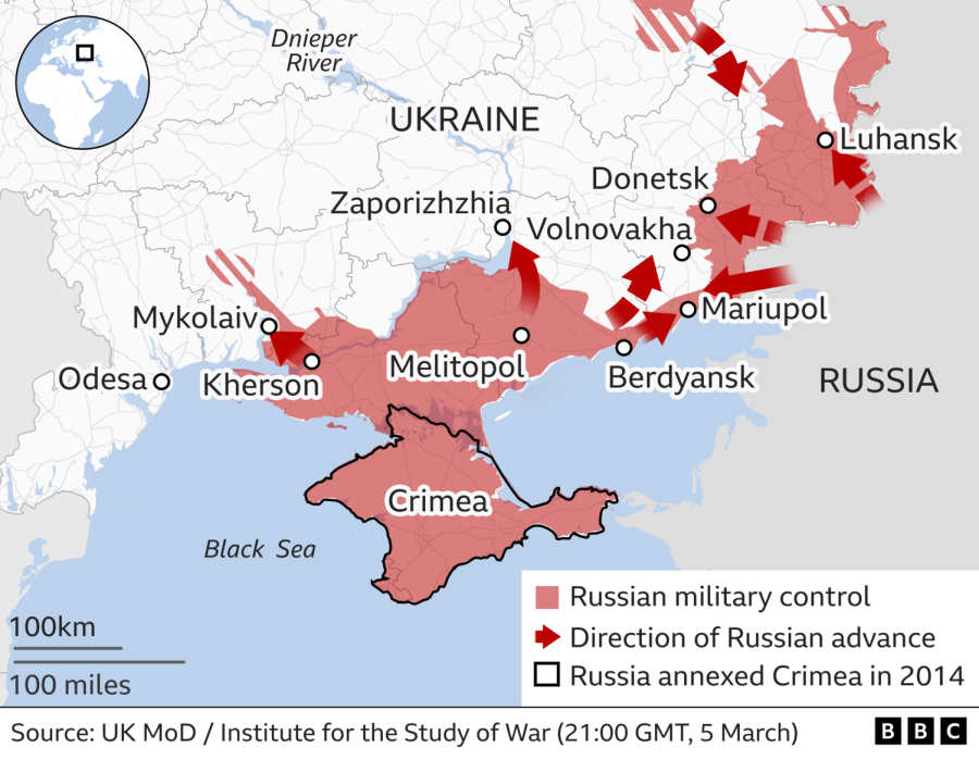 Map of the Russian invasion of Ukraine.