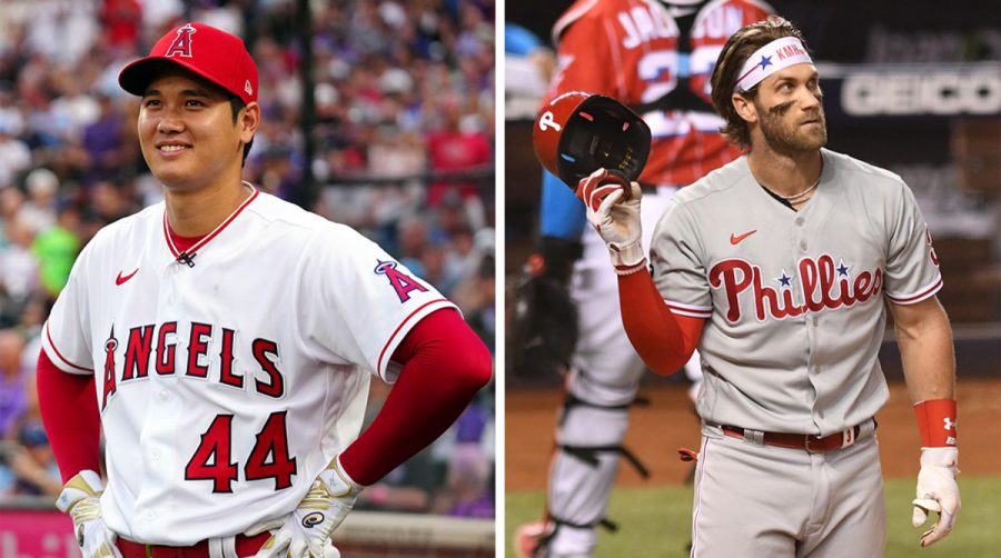 Shohei Ohtani (left) and Bryce Harper (right) enter this season as defending American League and National League MVPs respectively. 