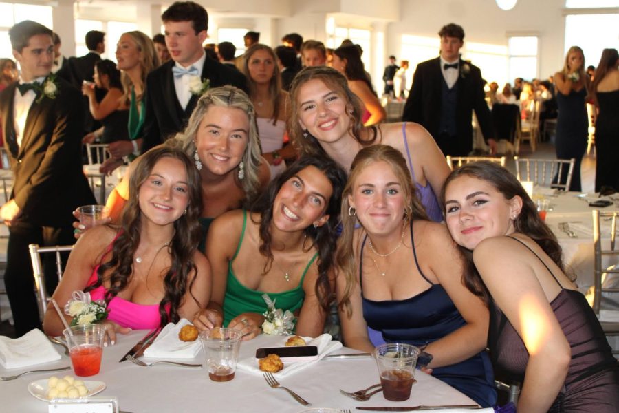 Mia Hagerty, Maddie Whitehouse, Katelyn Harrington, Rachel OConnor, Aisling Doyle, and Lindsay Kenneway enjoy each others  company as well as the delish macaroni and cheese ball appetizers.