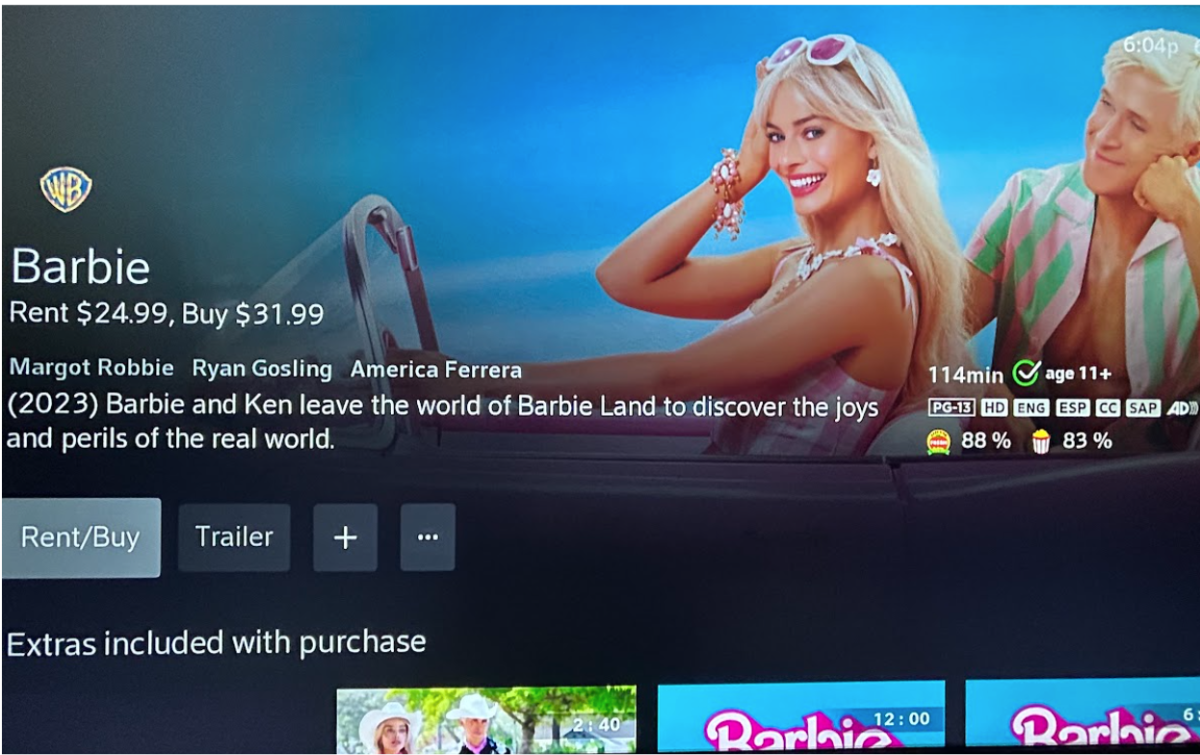 Barbie is now available on most On Demand services, but for the high price of $24.99 due to how recently the movie has ended its lucrative theatrical run. (Photo Credit: Parker Bradl)
