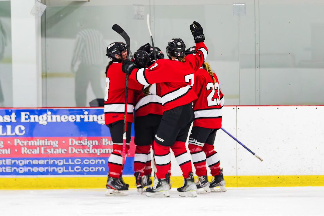 Hingham celebrates after Hannah Lasch scores in overtime to win the game. 
Credit: Crean Photography 
