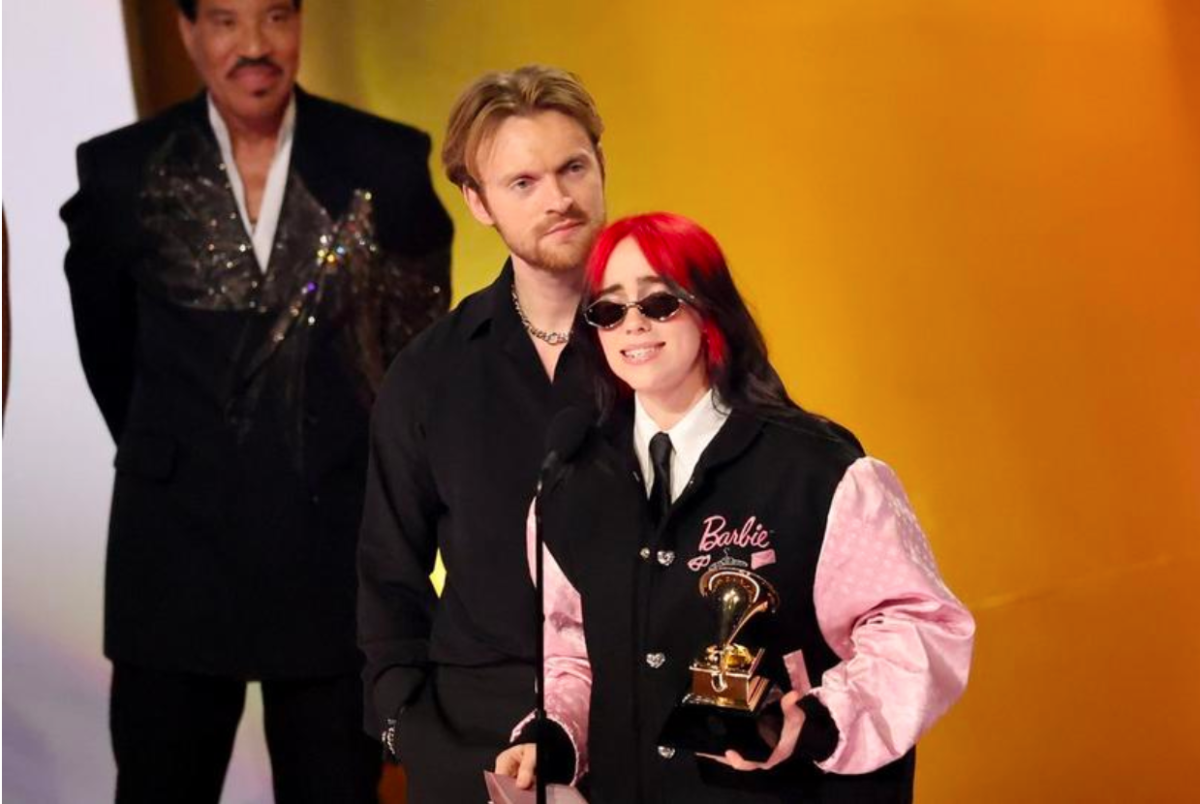 Finneas and Billie Eilish accept the Song Of The Year award for What Was I Made For? [From the Motion Picture “Barbie”]. PHOTO: AMY SUSSMAN/GETTY IMAGES