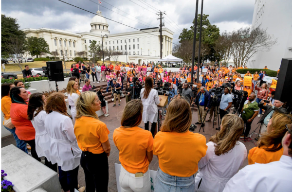 Women in Alabama show their support for an IVF protection bill (Mikey Welsh/AP)