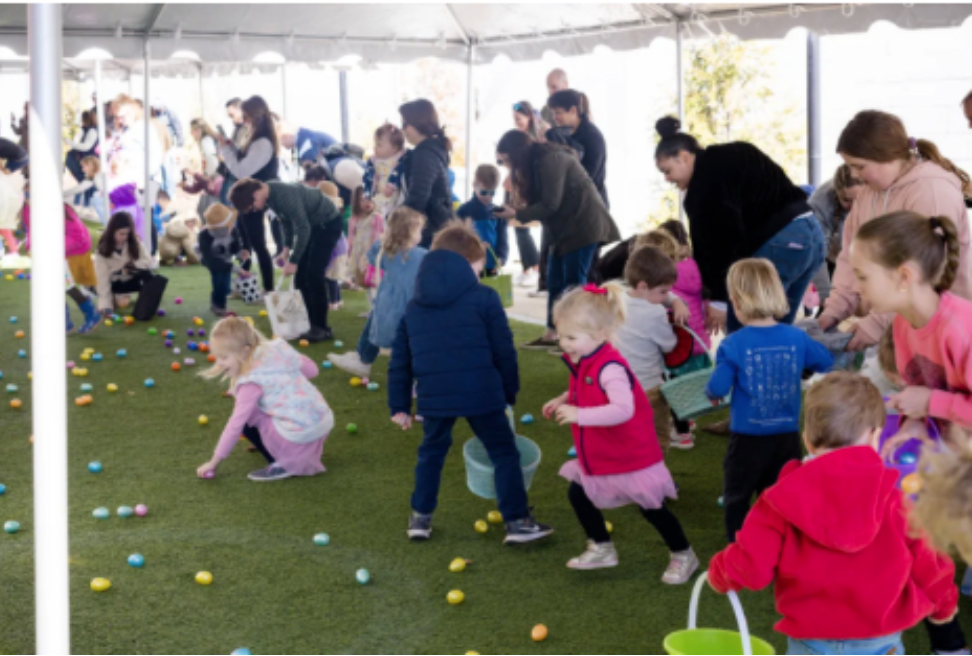 Children participating in the egg hunt at the Easter Bunny Bash. 
“2024 Bunny Bash : News & Events.” The Arc of the South Shore, arcsouthshore.org/news-events/2024-bunny-bash.html. Accessed 29 Mar. 2024.
