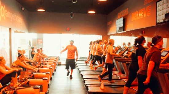 This is a glimpse inside a workout class at Orangetheory Fitness, located at 15 Shipyard Drive, Hingham MA. 