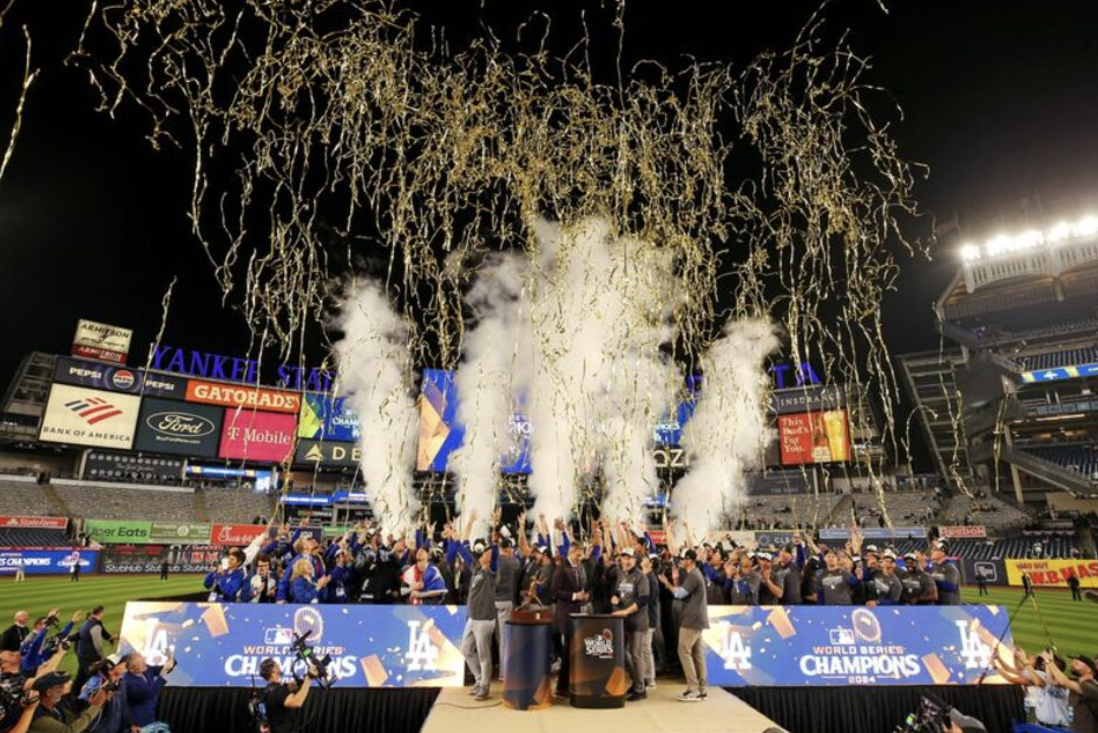 The LA Dodgers celebrate their World Series win.