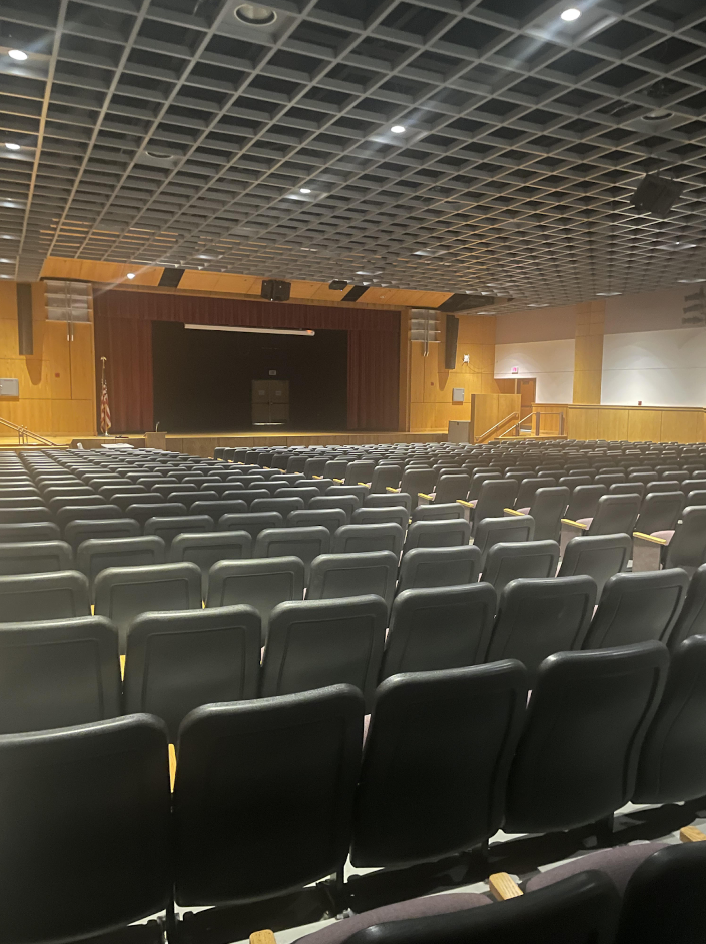 A look at the empty HHS auditorium, where the Band and Orchestra will perform in a few weeks.