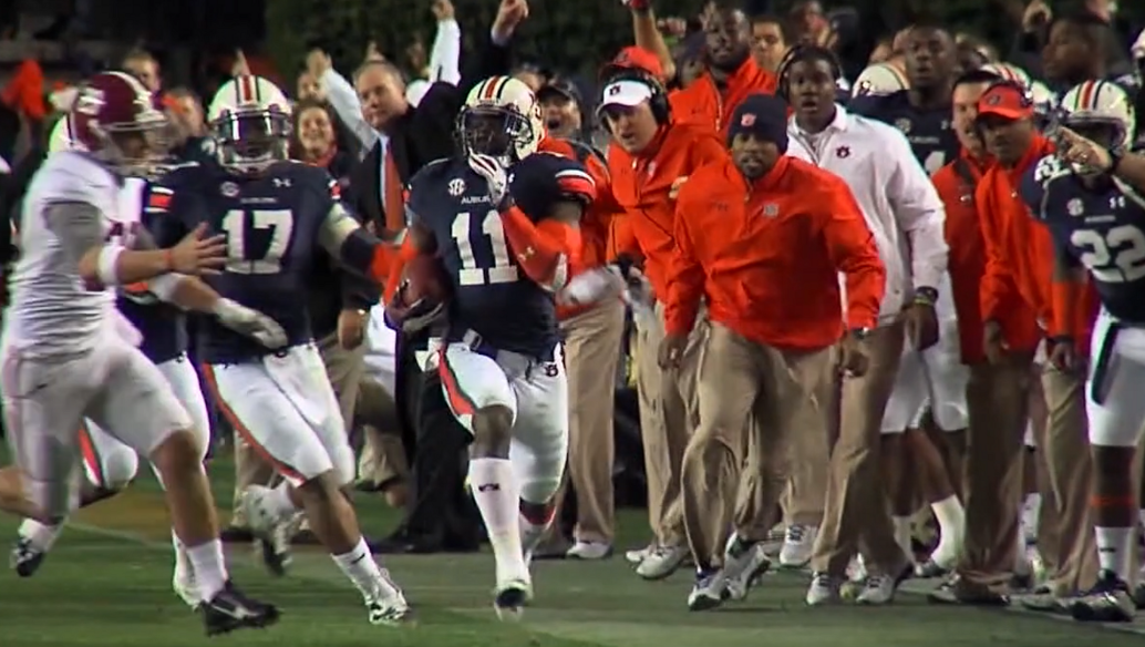 Chris Davis returns a field goal for a touchdown to win the 2013 Iron Bowl. John reed USA Today Sports