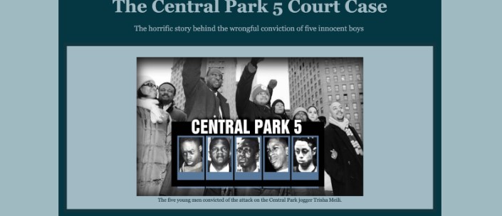 The beginning of a student website on the topic of Central Park 5.