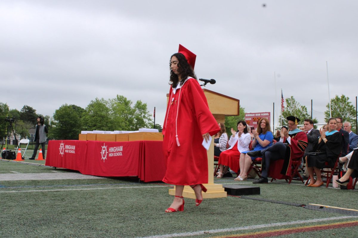 Tala Sanford leaves the podium after giving her Valedictorian Speech. 