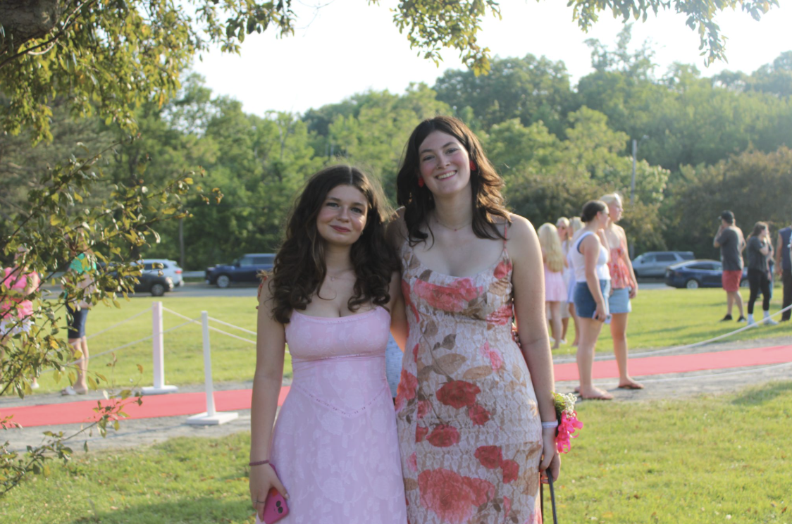 HHS seniors Lily McCarthy and Hope Huffman after walking the red carpet.