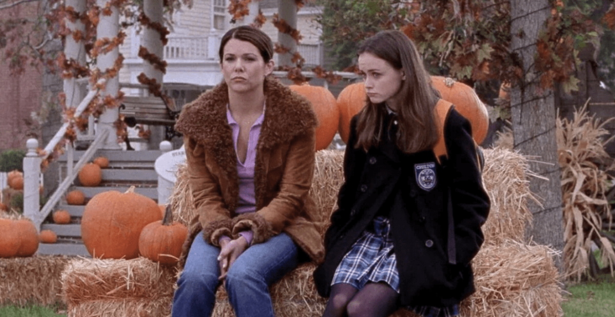 TV show Gilmore Girls featuring main characters Rory and Lorelei Gilmore discussing her college plans.