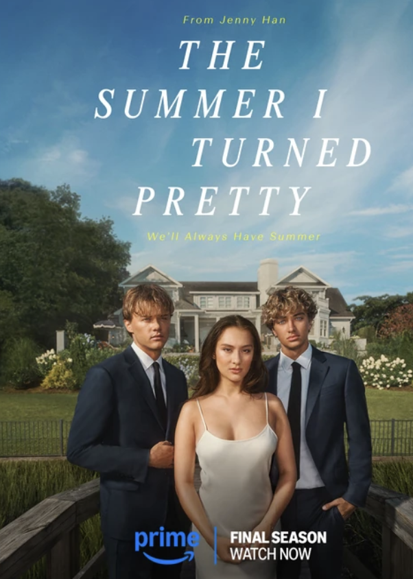 Season 3 cover photo with Belly (center), Conrad (left), and Jeremiah (right) in front of the Cousins house.