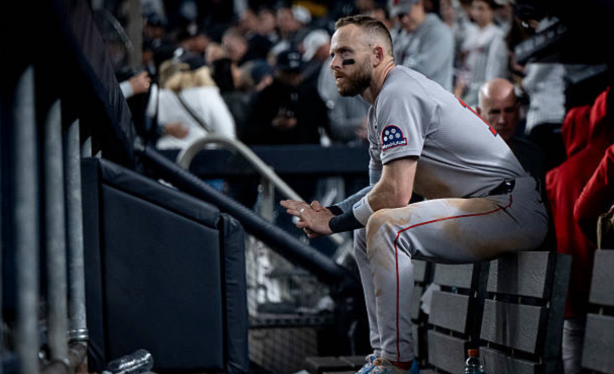 Red Sox Shortstop Trevor Story takes in the moment after the bitter loss to the Yankees.
