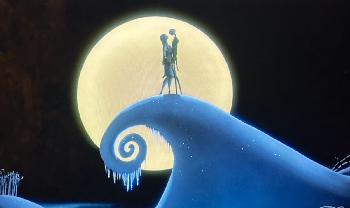 Jack Skellington and Sally share an emotional scene in the Halloween Town cemetery in "The Nightmare Before Christmas."