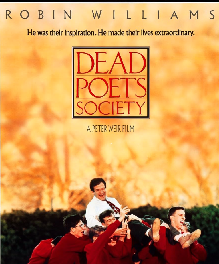 Robin Williams inspires a class of young students in a scene from Dead Poets Society.