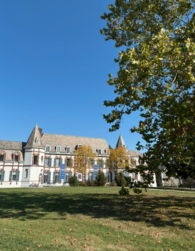 The incoming chilly weather is prevalent at Middlebury College's “The Chateau” on a beautiful fall day.
